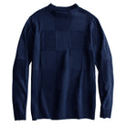 OROMEN Geometric Block Textured Sweater navy blue front flat lay full view