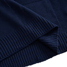 OROMEN Geometric Block Textured Sweater navy blue ribbed hem detail close-up
