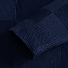 OROMEN Geometric Block Textured Sweater navy blue sleeve ribbed cuff detail close-up