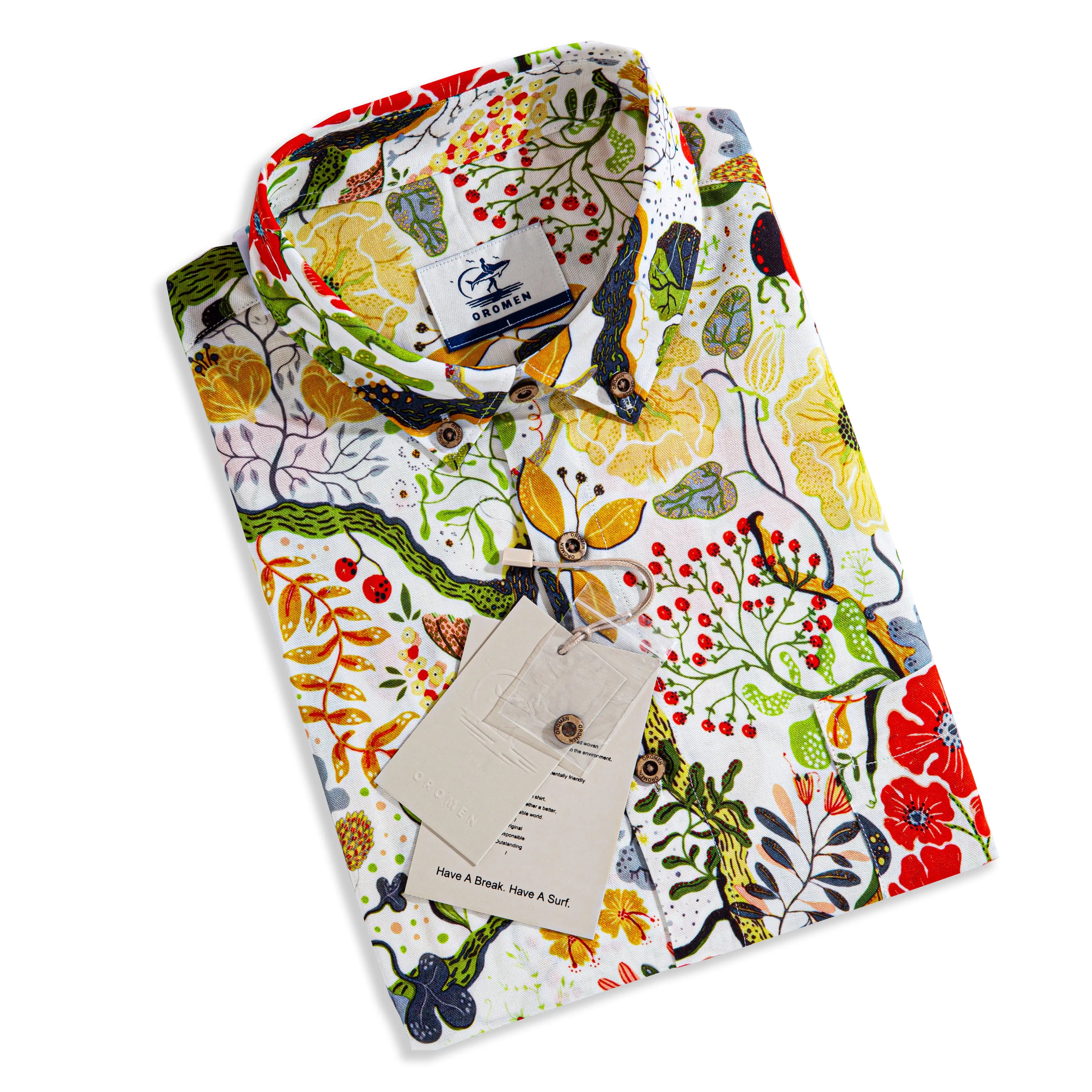 OROMEN Germination shirt - premium Tencel Lyocell linen short sleeve shirt with nature print