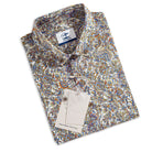 OROMEN Golden Era Hawaiian Shirt folded flat lay — golden Baroque print Tencel linen