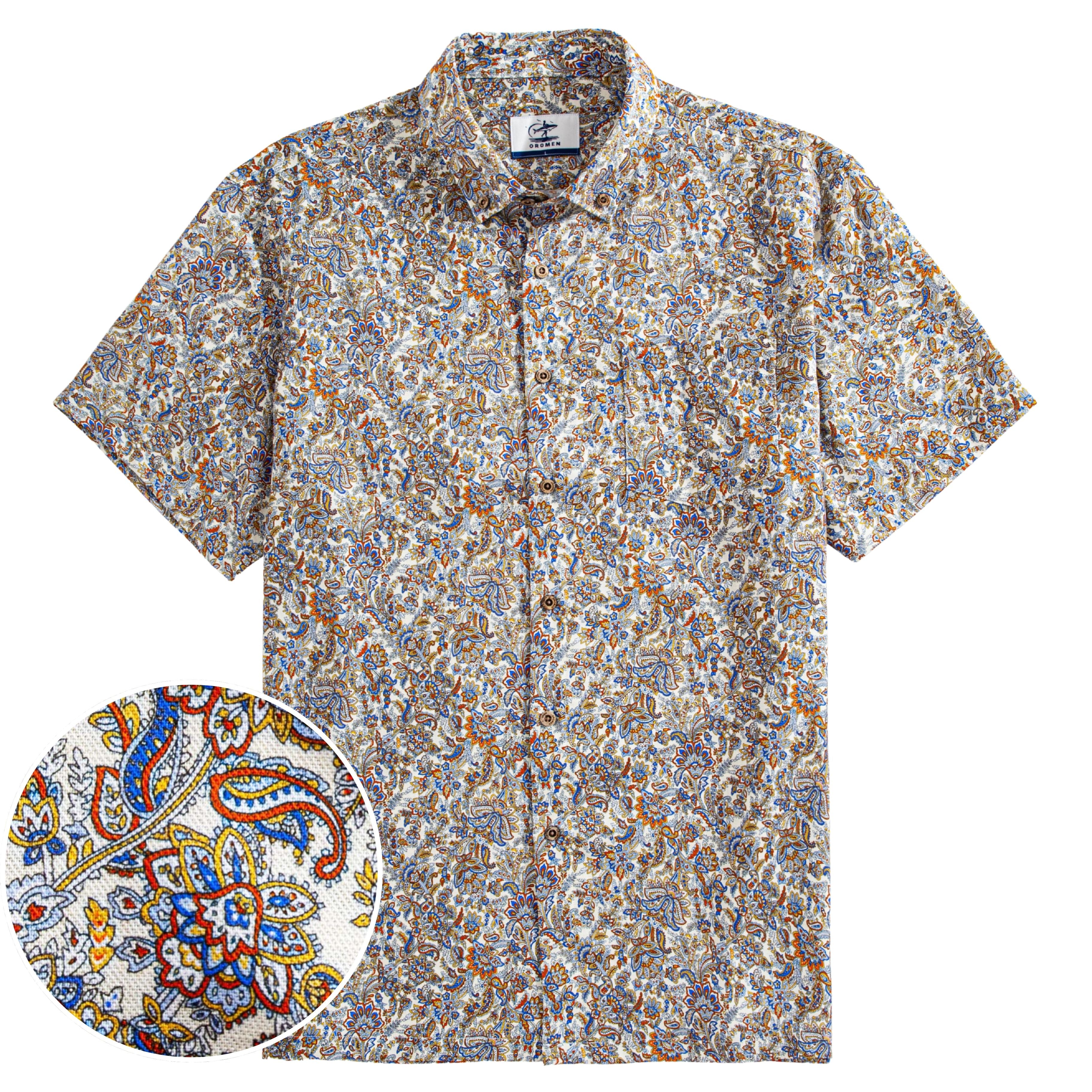 OROMEN Golden Era Hawaiian Shirt front view — hand-painted Baroque print aloha shirt