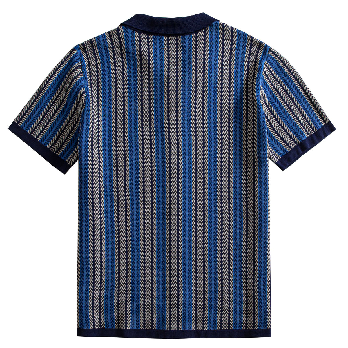 OROMEN Herringbone Jacquard Knit Polo navy blue back flat lay full view