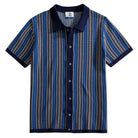 OROMEN Herringbone Jacquard Knit Polo navy blue front flat lay full view