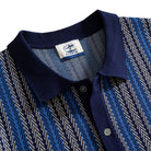 OROMEN Herringbone Jacquard Knit Polo navy blue polo collar detail close-up