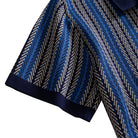 OROMEN Herringbone Jacquard Knit Polo navy blue sleeve ribbed cuff detail