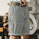 OROMEN Hickory Stripe Cargo Shorts – Editorial Lifestyle Shot