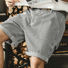 OROMEN Hickory Stripe Cargo Shorts – Waistband and Belt Loop Detail