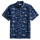 OROMEN Hokusai Kairin Hawaiian shirt front flat lay, allover Ukiyo-e ocean wave print on deep navy