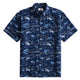 OROMEN Hokusai Kairin Hawaiian shirt front flat lay, allover Ukiyo-e ocean wave print on deep navy