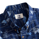 OROMEN Hokusai Kairin shirt button-down collar and branded label detail, navy Ukiyo-e wave print