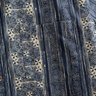 OROMEN Indigo Batik shirt chest pocket detail, navy and off-white Batik geometric stripe print