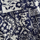 OROMEN Indigo Katazome shirt chest pocket, floral and geometric patchwork detail