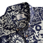 OROMEN Indigo Katazome shirt point collar and branded label detail