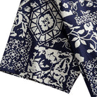 OROMEN Indigo Katazome shirt sleeve, hexagonal lattice and floral vine patchwork