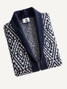 OROMEN Jacquard Tie-Front Knit Cardigan folded flat, showing knit texture and pattern