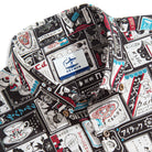 OROMEN Japanese Magazine Sticker Shirt – Collar and Brand Label Detail, Coconut Buttons, Kissaten Ramen Print