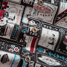 OROMEN Japanese Magazine Sticker Shirt – Natural Coconut Button Detail, Retro Kissaten Allover Print