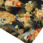 OROMEN Kiku & Fan Hawaiian Shirt – side slit hem detail with white lining  gold chrysanthemum and fan print double-needle stitching