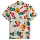 OROMEN Kyoto Folding Fan Hawaiian Shirt – Beige Cotton, Red Teal and Gold Sensu Fan Wagara Print, Back View