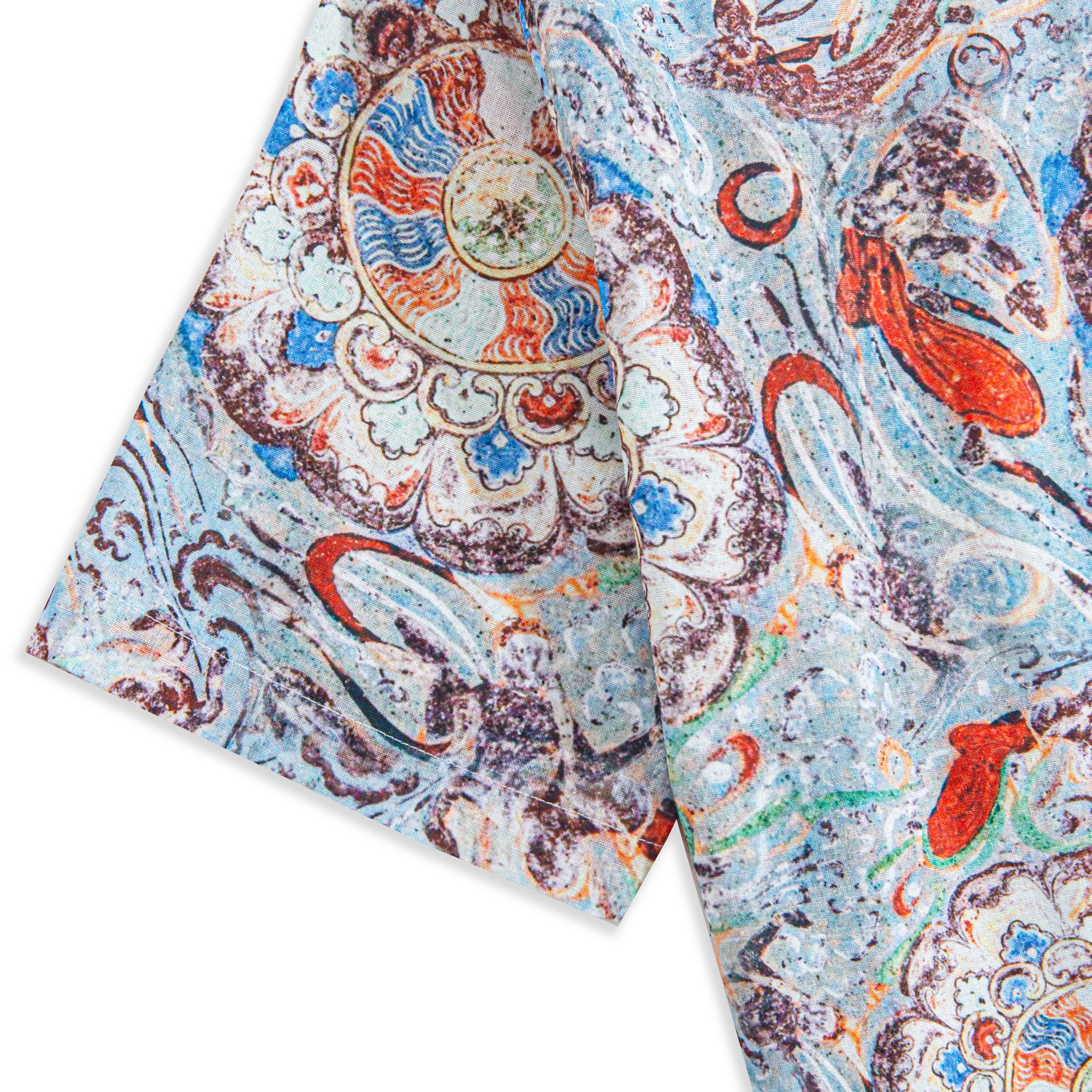 OROMEN Lotus Koi Hawaiian Shirt – Button Detail Close-Up