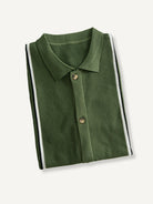 OROMEN Marcel Striped Knit Polo neatly folded flat lay displaying ice silk knit texture