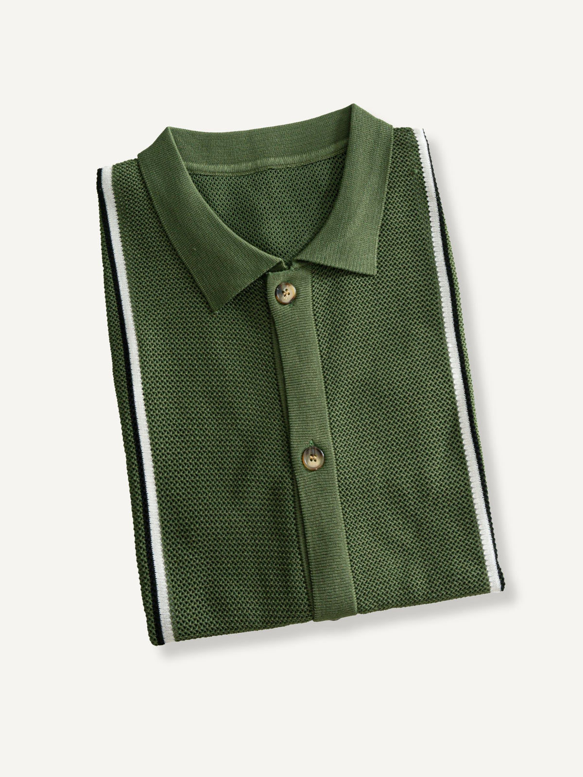 OROMEN Marcel Striped Knit Polo neatly folded flat lay displaying ice silk knit texture