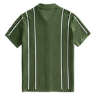  OROMEN Men's Army Green Ice Silk Striped Knit Polo Shirt — Back View Showing Vertical Contrast Stripe Panel and Relaxed Fit