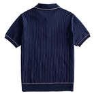  OROMEN Men's Navy Ribbed Knit Polo Shirt — Back View Showing Full Wide-Rib Knit Body and Contrast-Tipped Collar and Cuffs