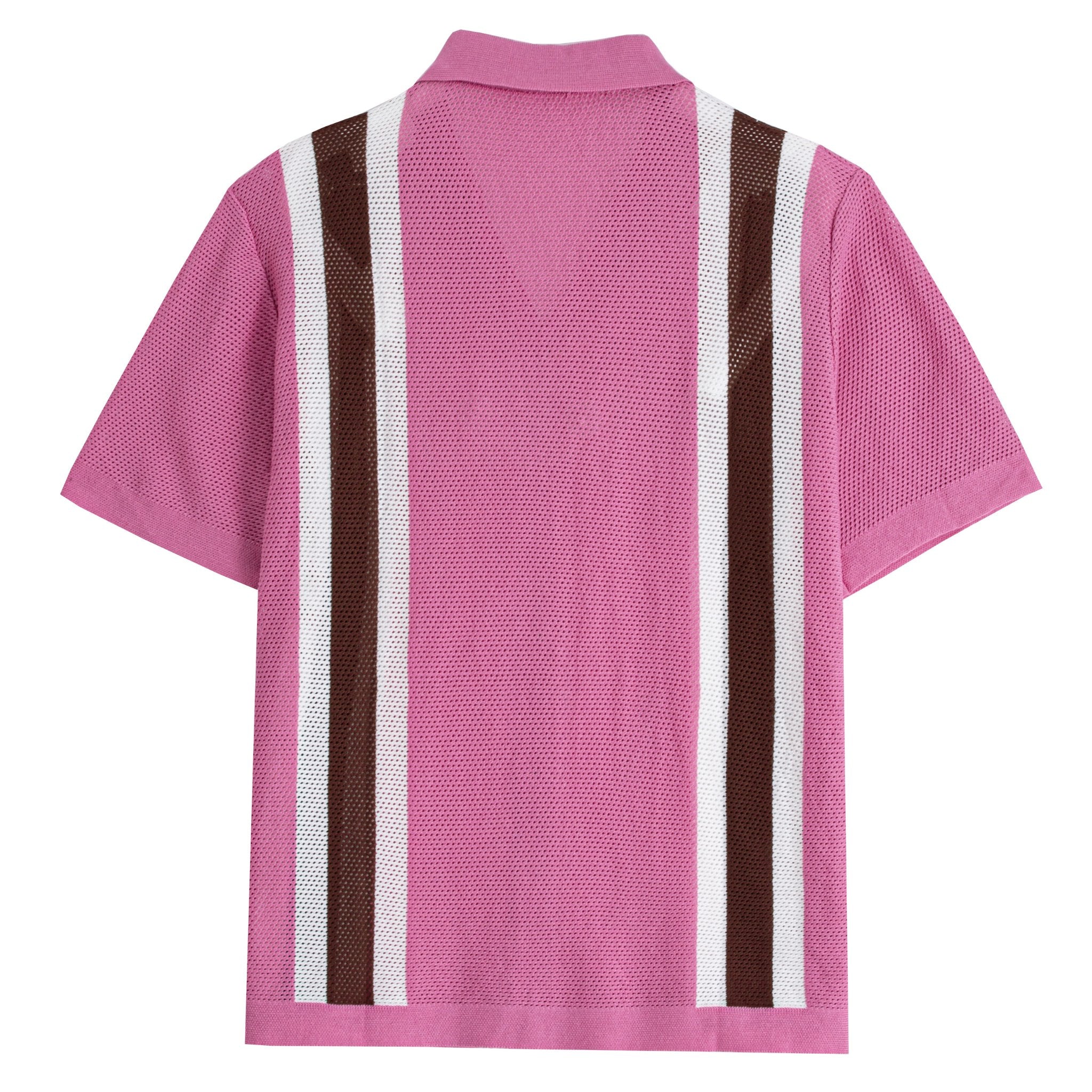 OROMEN Men's Retro Knit Polo – Pink Brown White Colorway