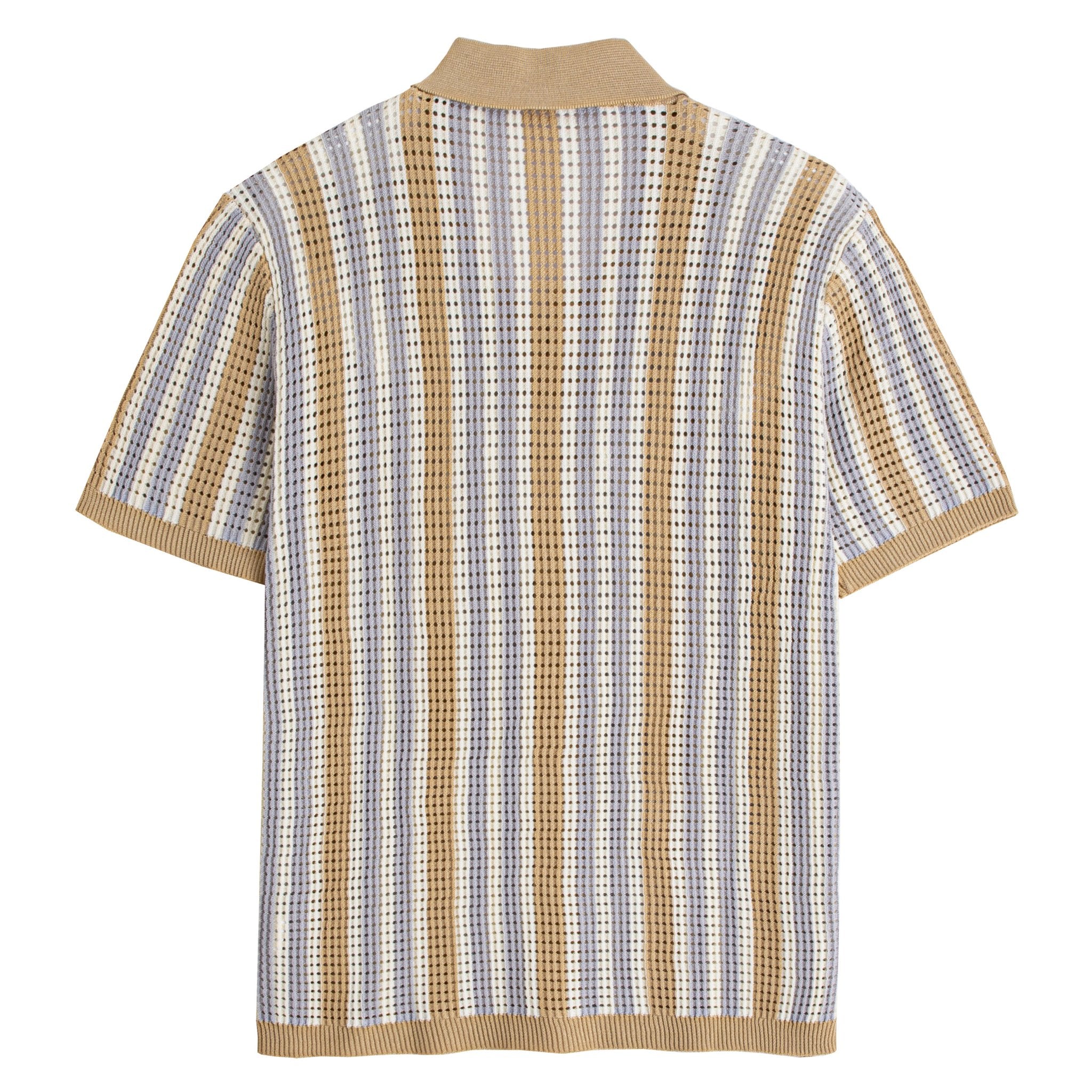 Retro Stripe Open-Knit Mesh Polo Shirt | Ice Silk Viscose | OROMEN