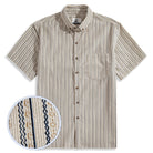 OROMEN Men's Cotton Striped Corduroy Shirt in Khaki – Irregular Diamond Wave Pattern Front View