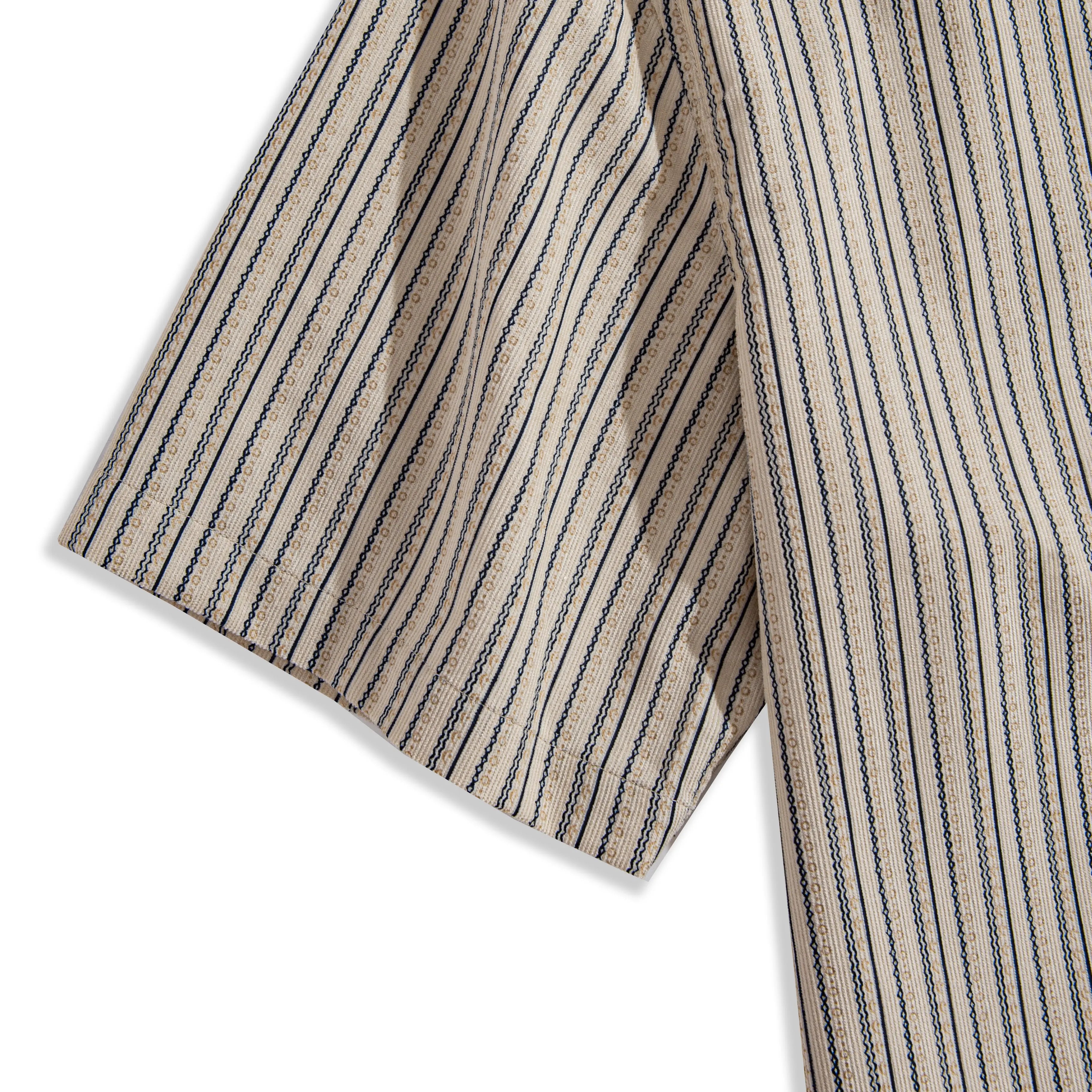 OROMEN Men's Cotton Striped Corduroy Short Sleeve Shirt – Side Profile View in Khaki