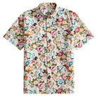 OROMEN Men's Japanese Crane Floral Aloha Shirt – Off-white Cotton Front View