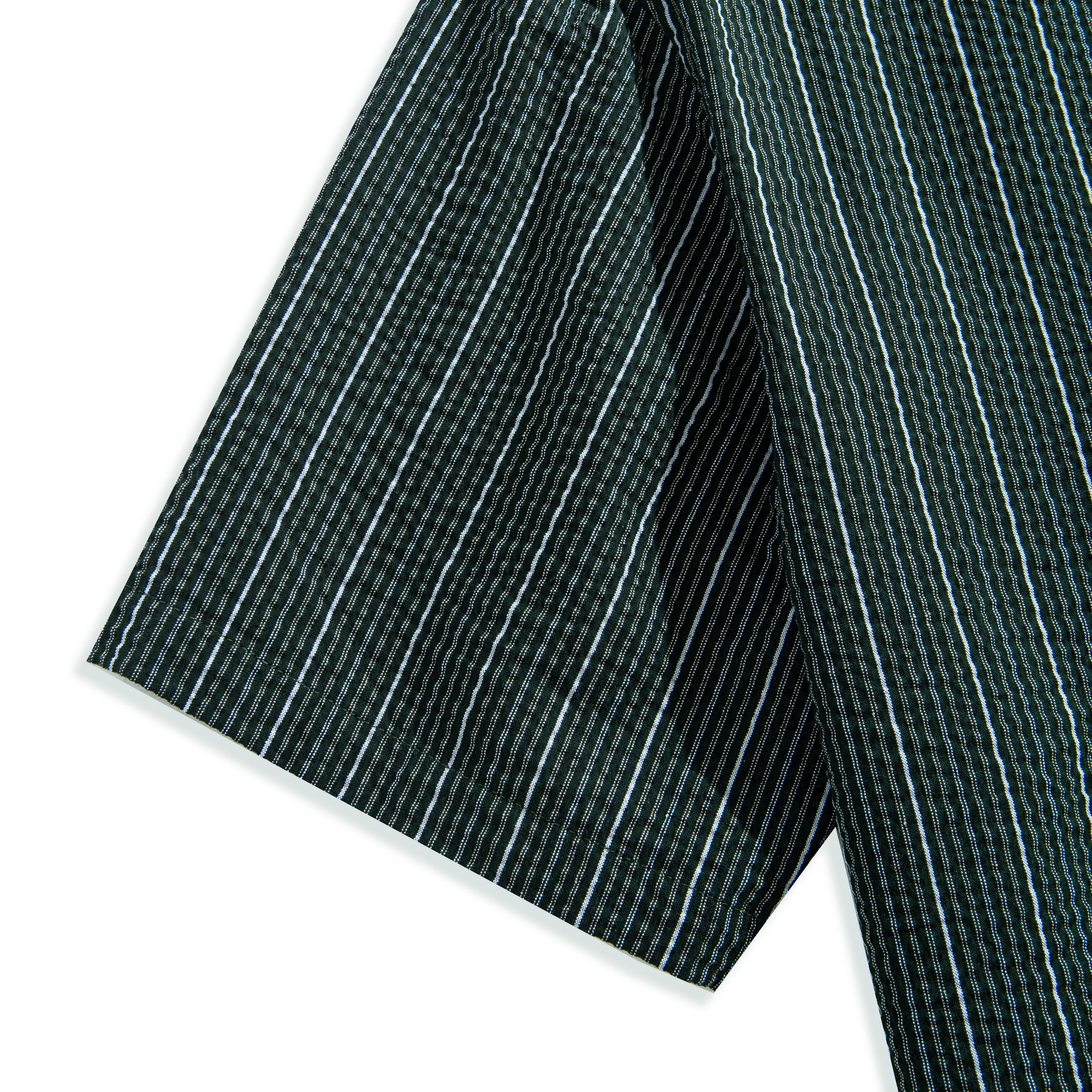 OROMEN Men's Seersucker Shirt Green — Short Sleeve Full View