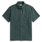 OROMEN Men's Seersucker Striped Shirt in Green — Front View