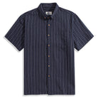 OROMEN Men's Seersucker Striped Shirt in Navy — Front View