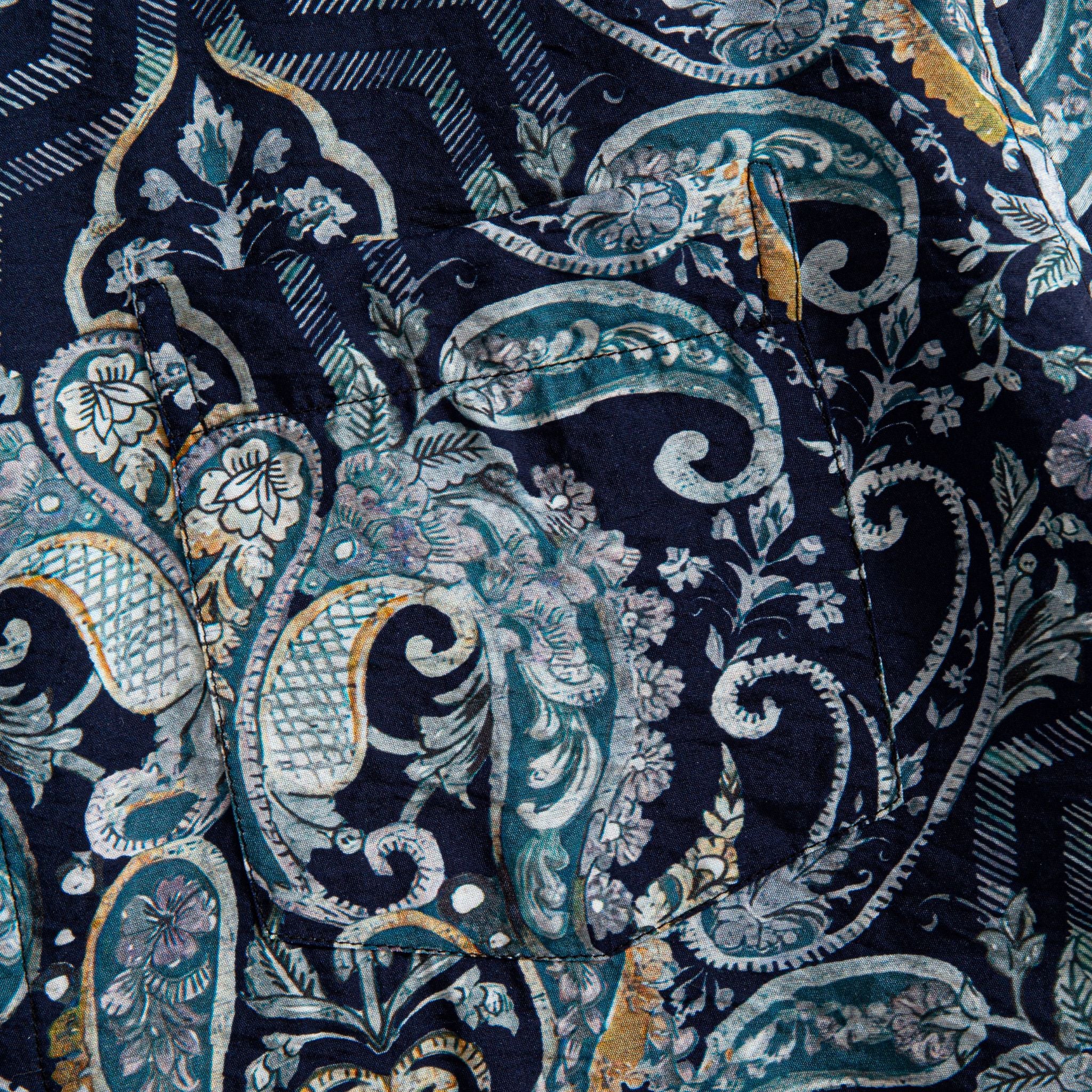 OROMEN Navy Paisley Mood Aloha Shirt — Left Chest Pocket