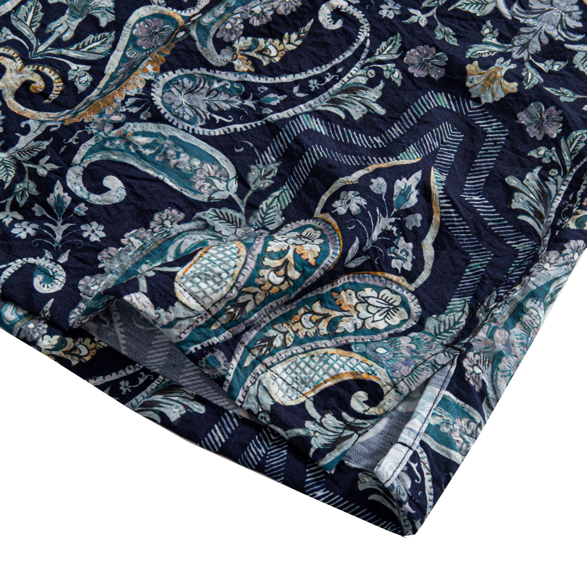 OROMEN Navy Paisley Mood Aloha Shirt — Side Vent