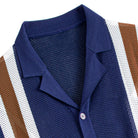 OROMEN Navy Stripe Knit Cardigan – Detail Close-Up