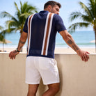 OROMEN Navy Striped Cardigan – Back View
