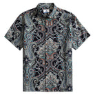OROMEN Nostalgic Paisley Hawaiian Shirt – Front View – Black Teal Red Retro Print
