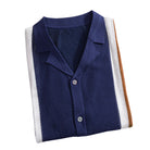 OROMEN Open-Knit Cardigan Shirt Navy – Side View