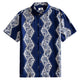 OROMEN Paisley Bandana Hawaiian shirt front flat lay showing full allover navy blue and off-white paisley print
