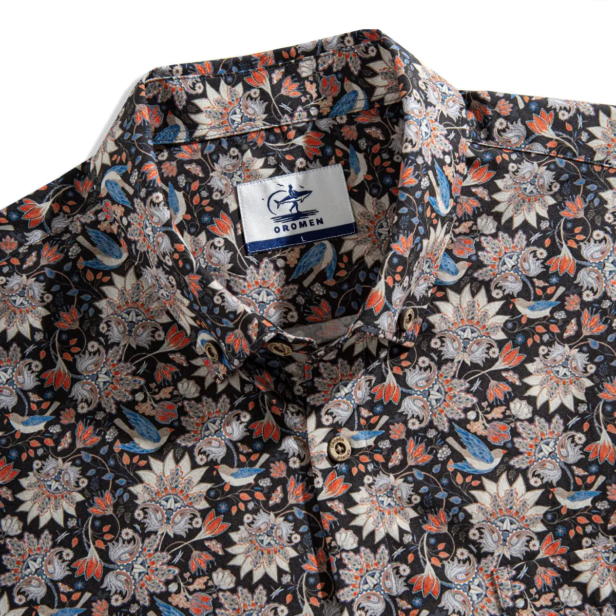 OROMEN Phoenix Flowers Retro Shirt – Button-down Collar