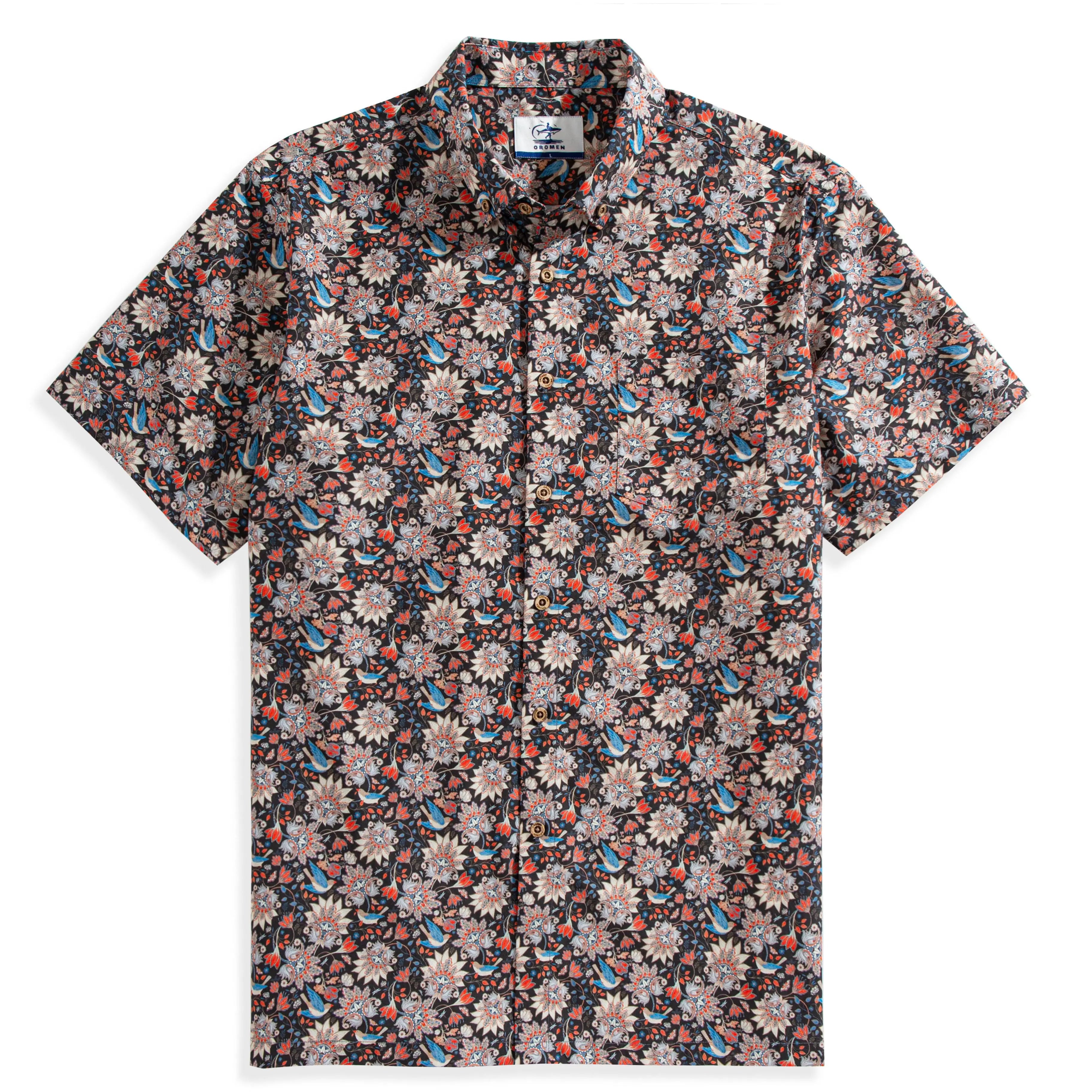 OROMEN Phoenix Flowers Retro Shirt – Front Detail View