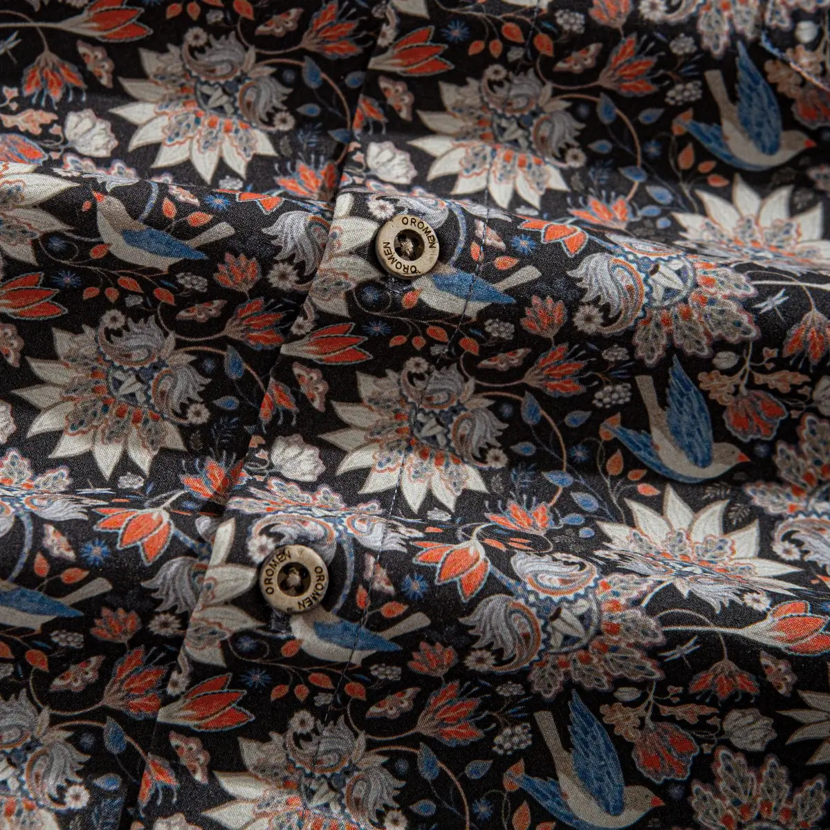 OROMEN Phoenix Flowers Retro Shirt – Natural Coconut Buttons