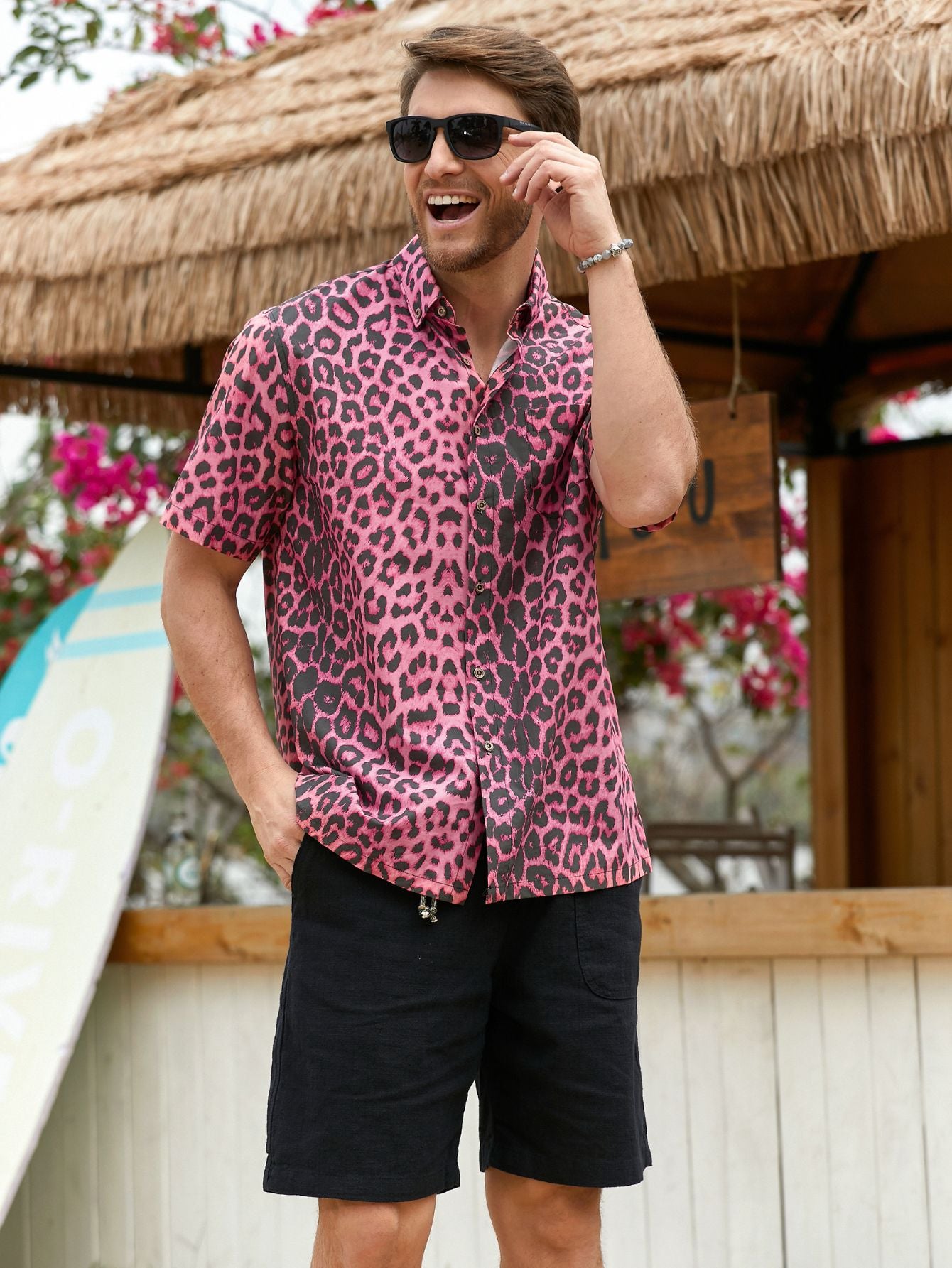 OROMEN Pink Leopard Hawaiian Shirt — brand lookbook image
