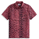 OROMEN Pink Leopard Hawaiian Shirt front view — hand-painted aloha shirt