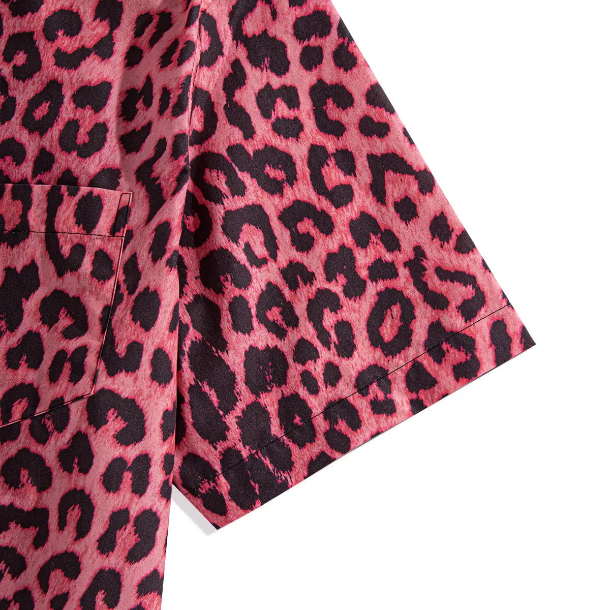 OROMEN Pink Leopard Hawaiian Shirt — short sleeve and side vent detail